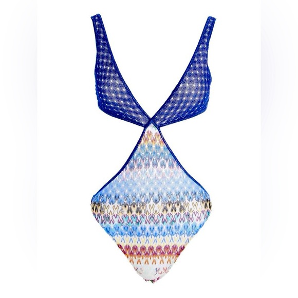 MISSONI Trikini Printed One-Piece Swimsuit in Blue Size: M | US8, IT44 - Picture 1 of 5